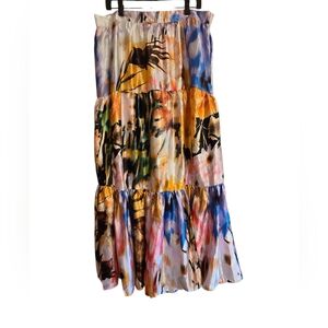 Ashley Stewart Multicolor Floral Tiered Maxi Skirt - Blue, Yellow, Pink, Black
